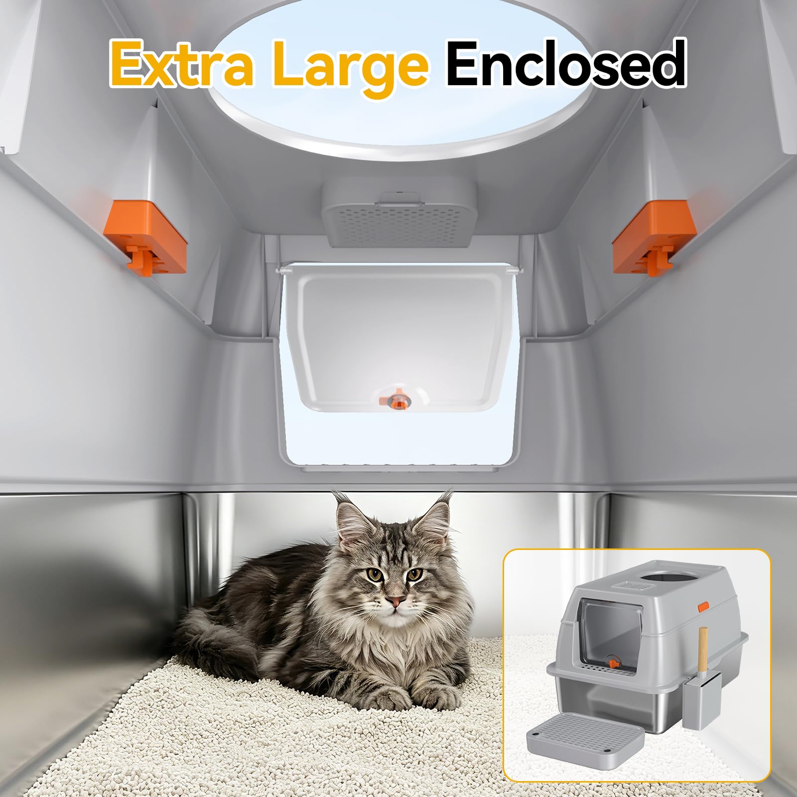 Tevila XL Enclosed Stainless Steel Litter Box with Lid. Chosen for real quality, fits naturally