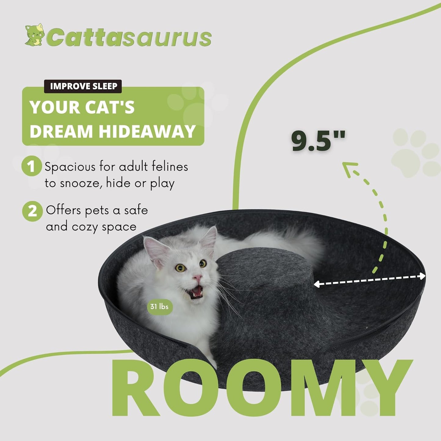 Cattasaurus Peekaboo Cat Cave, Extra Spacious for Multiple & Large Cats 12+ lbs, Scratch Detachable Beds for Indoor Cats, Washable Tunnel Bed, Comfy Cat Donut Tunnel (Dark Gray+Dark Gray, Jumbo)