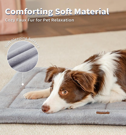 Made4Pets Dog Crate Pad Bed for Large Dogs, Washable & Reversible, Anti-Slip Kennel Mat for Cozy Sleeping, Soft Fluffy Dog Bed for Indoor & Outdoor Use, 44"x32", Gray