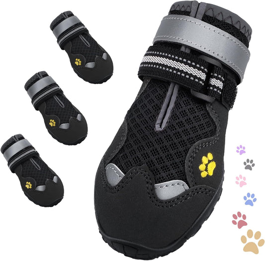 Dog Shoes for Large Medium Small Dog, Mesh Breathable Dog Shoes for Hot Pavement, Anti-Slip Dogs Boots Paw Protectors with Reflective for Outdoor Walking Indoor Hardfloors (Size 4)