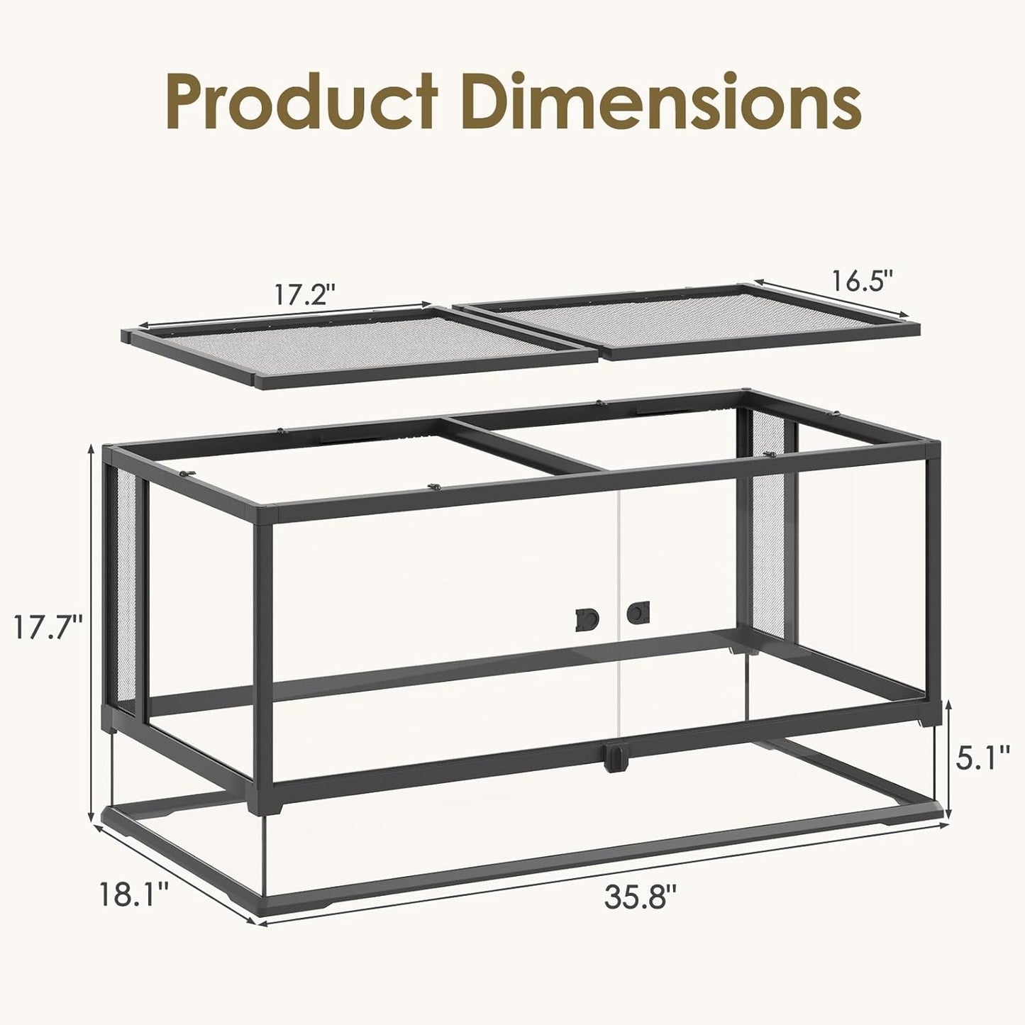 Erinnyees 50 Gallon Reptile Terrarium, Front Opening Reptile Tank with Top Screen Ventilation, Bearded Dragon Tank with Heating Pad Space and Sliding Cable Outlet for Lizard, Snakes, Turtles