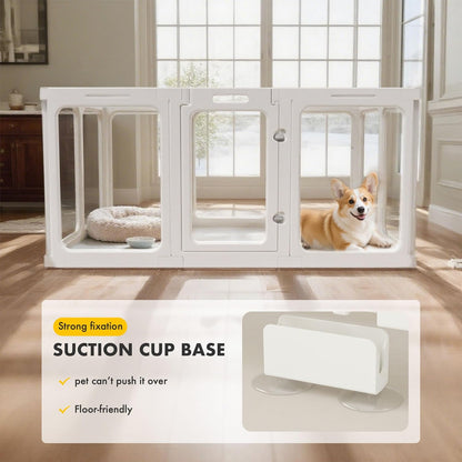 Acrylic Dog Playpen with Door, 24" 10PCS Clear Pet Play Pen Indoor for Small Animals, Transparent Puppy Fence Kennel Rabbit Ferret, Doggie Cages Yard Easy Assemble