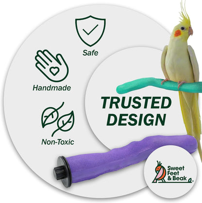 Sweet Feet & Beak Safety Pumice Bird Perch, X-Small 1/2" X 6", Purple - Lightweight Grinding Bird Perches for Cage - Bird Nail Trimming Perch for Healthy Beak & Feet - Multi-Size & Color Parrot Stand