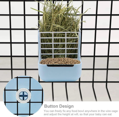 Litewoo Rabbit Hay Feeder Guinea Pig Feeder, 2 in 1 Automatic Small Animal Food Bowl Feeding Cage Accessories (Blue)