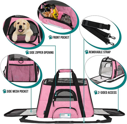 PetAmi Airline Approved Pet Carrier for Cat, Soft Sided Dog Carrier for Small Dogs, Cat Travel Supplies Accessories for Indoor Cats, Ventilated Pet Carrying Bag Medium Large Kitten Puppy, Small Pink