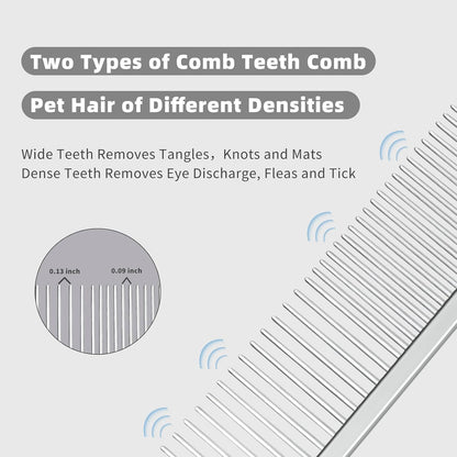 Stainless Steel Dog Comb - Cat Combs with Rounded Ends Teeth - Professional Metal Pet Grooming Removes Tangles Knots for Dogs Cats 7.6IN/1.42IN