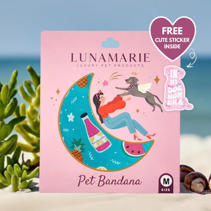 LunaMarie - Luxury Pet Birthday Bandanas -Premium & Silky Poly Fabric | 100% Handmade | Custom Shape Dual Layered (Sippin' Poolside, X-Small)