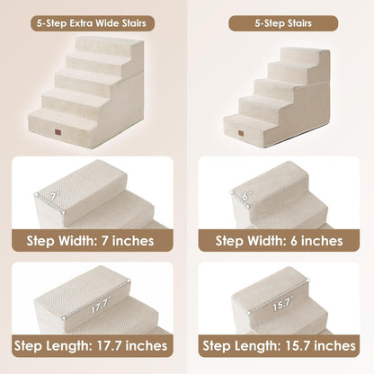 EHEYCIGA Dog Stairs for High Bed 25" H, 5-Step Extra Wide Dog Steps for Bed, Pet Steps for Small Dogs and Cats, Non-Slip Balanced Pet Ramp Indoor, Beige