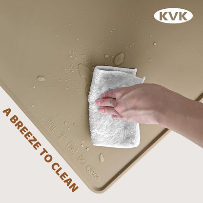 KVK Dog Food Mat, 39.4×29.5in Extra Large Silicone Pet Feeding Mat - Waterproof, Non - Slip, Chew - Resistant for Food & Water, Protect Floors (Brown)
