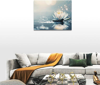 Bathroom Lotus Wall Art Floral Pictures Zen Meditation Wall Decor Yoga Spa Spiritual Canvas Print Painting Artwork for Bathroom Restroom Living Room Bedroom 12"x16"