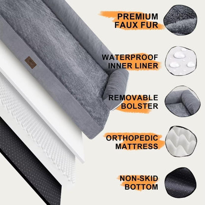 Extra Large Dog Bed-Orthopedic Waterproof XL Dog Bed for XLarge Extra Big Dogs - Foam Couch Sofa Washable with Removable Cover-Grey