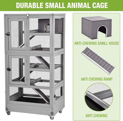GUTINNEEN Ferret Cage Anti-Chewing Guinea Pig cage with Wheels Chinchilla Cage Metal Frame Small Animal Cage,Lizard,Squirrel Chameleon,Gerbils 5 Levels