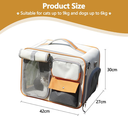 Dog Backpack, Pet Backpack with Upgrade Waist Cushion Design to Better Fit The Waist, Ventilated Soft Cat Backpack for Travel, Hiking, Camping(White)