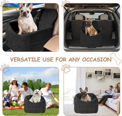 Dog Car Seat for Small/Medium Dogs - Dog Booster Seat with Safety Straps & Non-Slip Base, Travel Pet Car Seat with Storage Pockets, Washable & Removable, Suitable for Dogs Under 35 lbs (Black)