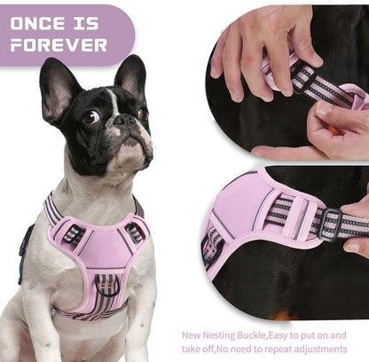BUMBIN Dog Harness for Large Dogs, No Pull Adjustable No Choke Pet Vest with Dog Leash Fit Smart Reflective Pet Walking Harness for Training Easy Control Soft Handle Pink XL