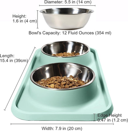 Cat Food Bowls, Cat Bowls Non-Skid and Non-Spill Silicone Pads with PP Stand, Removable Stainless Steel Food and Water Dishes for Cats, Small Size Dogs