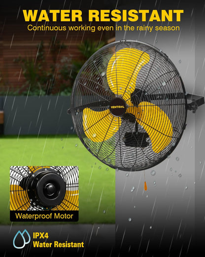VENTISOL 20 Inch Waterproof Wall Mount Fan, High Velocity 3-Speeds 4650 CFM Heavy Duty for Home, Workshop, Industrial, Barn, Greenhouse, ETL Listed