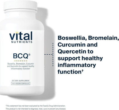 Vital Nutrients BCQ | Vegan Boswellia, Bromelain, Curcumin & Quercetin Supplement | Joint Support Supplement | Supports Sinus & Digestive Health | Gluten, Dairy, Soy Free | 120 Capsules