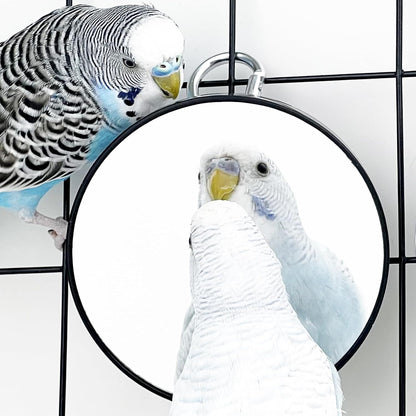 FlidRunest 2PCS Bird Mirror Toy for Cage, 10X Bird Parrot Interactive Playing Cage Toy with Hook, Parrot Toy Bird Cage Mirror for Cockatiel, Parakeets, Lovebirds, Finch, Canaries, Budgie
