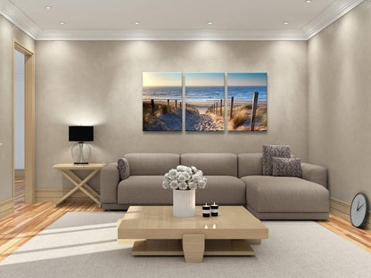 Wieco Art 3 Piece Beach Coastal Sand Dune Canvas Prints Modern Stretched Wall Art Seascape Pictures Paintings for Living Room Bedroom Home Decorations Landscape Artwork