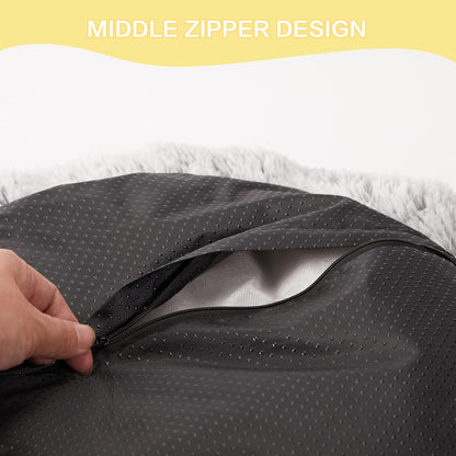 Bedfolks Calming Donut Dog Bed, 36 Inches Round Fluffy for Large Dogs, Anti-Anxiety Plush, Machine Washable (Dark Grey, Large)