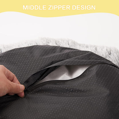 Bedfolks Calming Donut Dog Bed, 30 Inches Round Fluffy Dog Beds for Medium Dogs, Anti-Anxiety Plush Dog Bed, Machine Washable Pet Bed (Dark Grey, Medium)