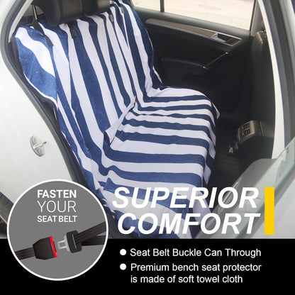 Back Seat Cover for Car Trucks Van SUV,Waterproof Rear Bench Towel Seat Covers for Dogs and Kids,Automotive Backseat Protector (Blue Stripe)
