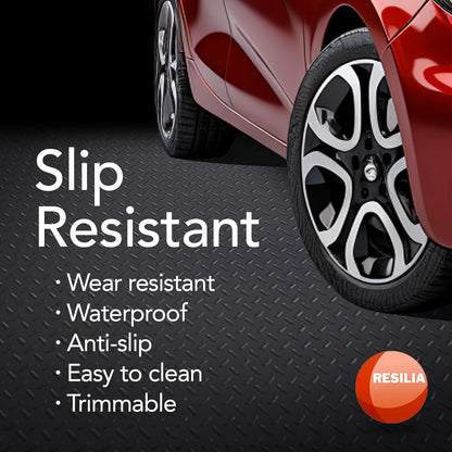 RESILIA Heavy Duty Garage Floor Runner & Protector Mat - Slip Resistant Diamond Plate PVC Mats - Water, Spill, & Stain Resistant, Black (4 feet x 20 feet), Made in The USA