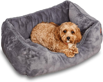 FUZI Luxury Aesthetic Dog Bed for Small Dogs with Washable Cover, Pet Couch, Pet Bed with Sides, Non-Slip Bottom, Soft & Durable Calming Dog Bed, Faux Rabbit Fur Cover, Small 25.1x16.75x9.5 Dark Grey