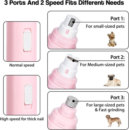 Casfuy Dog Nail Grinder Upgraded - Professional 2-Speed Electric Rechargeable Pet Nail Trimmer Painless Paws Grooming & Smoothing for Small Medium Large Dogs & Cats