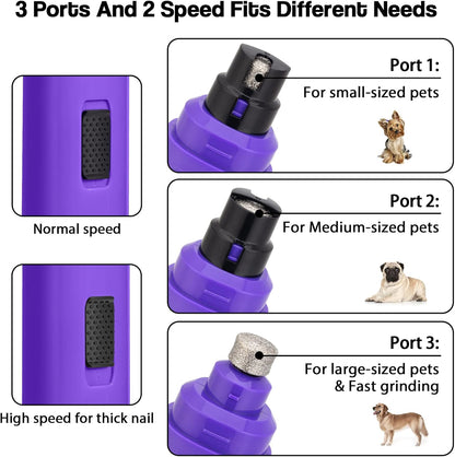 Casfuy Dog Nail Grinder Upgraded - Professional 2-Speed Electric Rechargeable Pet Nail Trimmer Painless Paws Grooming & Smoothing for Small Medium Large Dogs & Cats (Purple)