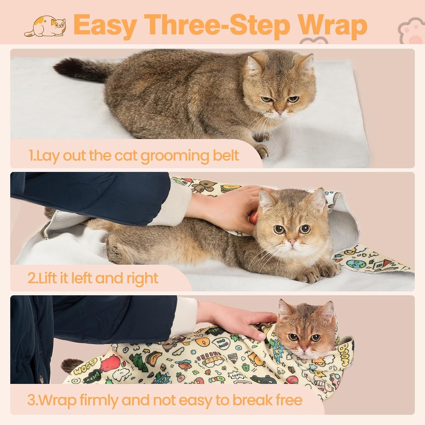 21.7" Cat Grooming Wrap Cat Wrap for Cutting Nails Cat Restraint for Nail Clipping Cat Swaddle Wrap Cat Burrito Wrap M(Within 6lbs) Anti-Scratch Anti-Escape Multifunctional Pet Tool