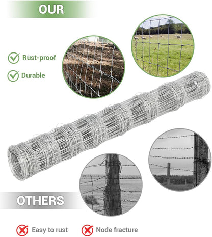 Cattle Farm Fence, 4ft x 164ft Galvanized Wire Fencing for Goat Deer Yard Livestock Animals Protection