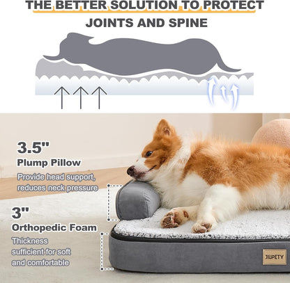Jiupety Orthopedic Dog Bed for Large Dogs, Egg-Crate Foam Pet Couch Bed, Washable Pet Sofa with Removable Cover, Waterproof Lining and Anti-Slip Bottom, Grey, 35" x 25" x 7"