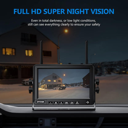 Magnetic Solar Wireless Backup Camera HD1080P 3 Mins DIY Installation DVR 7" IPS Monitor Rechargeable Reverse Camera System for Hitching Gooseneck Horse Trailer Fifth Wheels/Car RV Camper AP7