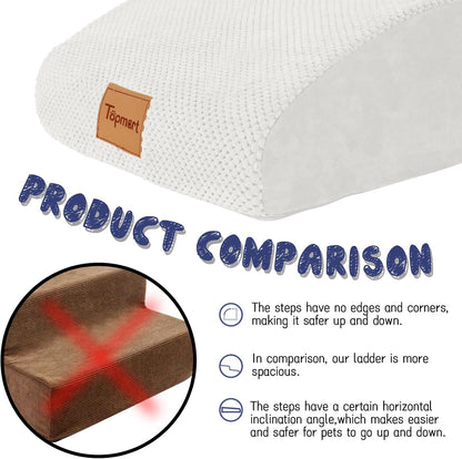 Topmart High Density Extended Foam Dog Ramp&Steps 2 Tiers,11.8" High,Non-Slip Dog Stairs,Soft Foam Pet Ladder with Waterproof Cover,Best for Injured,Older Cats,Pets with Joint Pain