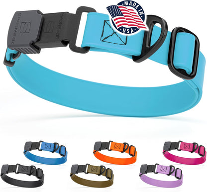Dogline Biothane Waterproof Dog Collar with Herm Sprenger Black Stainless Steel Quick Release Buckle – Heavy Duty Tactical Durable Collar for Dogs – Comfortable and Safe Pet Collar W1 L15-25 SkyBlue