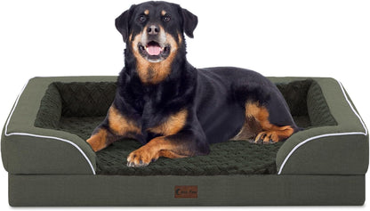 Orthopedic Waterproof Dog Bed for Extra Large Dogs, Memory Foam XL Dog Bed with Sides, Egg-Crate Foam and Non-Slip Bottom Jumbo Dogs Couch Beds with Washable Removable Cover(Jumbo,Dark Green)