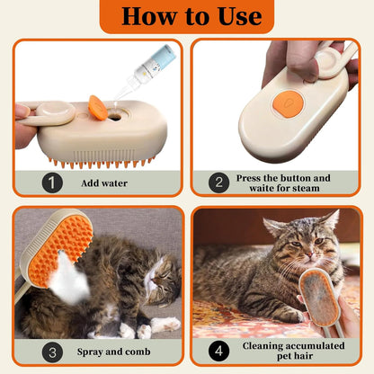 4-in-1 Cat Steam Brush for Shedding & Grooming, Spray Hair Removal Comb, Cat Brush for Massage, Pet Grooming Comb Hair Removal Tool for Cats and Dogs