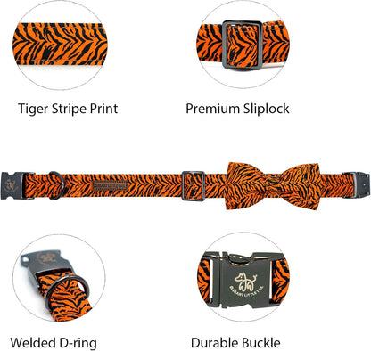 Elegant Little Tail Tiger Print X-Small Puppy Dog Collar, Cotton, Buckle Closure, Distinctive Design