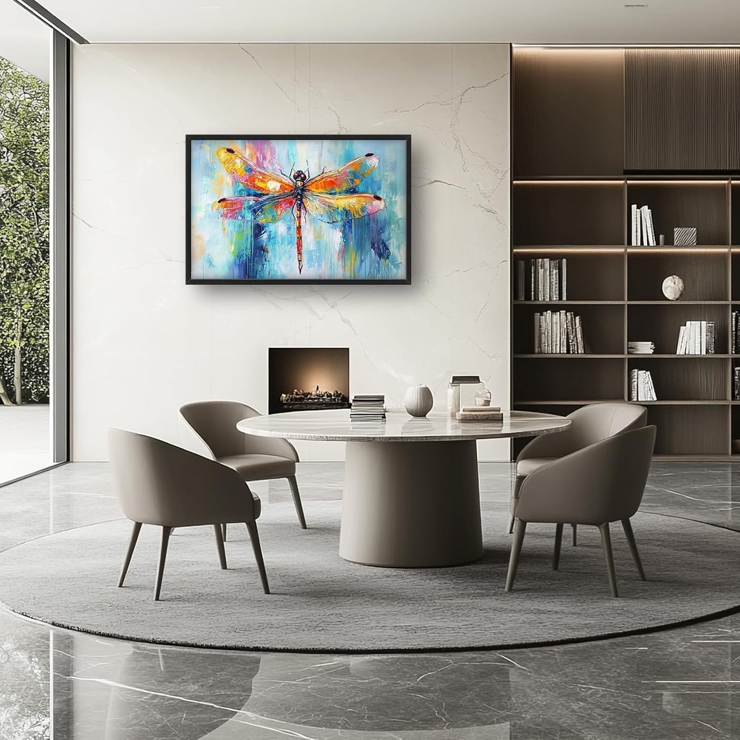 Extra Large Abstract Dragonfly Framed Wall Art for Living Room,Oversized Colorful Dragonfly Pictures Wall Decor,Teal Canvas Print Painting Modern Artwork Bedroom Office Bathroom 36L" x 24W"