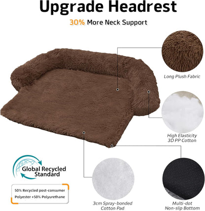 GGIB Calming Dog Bed Fluffy Plush Dog Mat for Furniture Protector with Removable Washable Cover for Large Medium Small Dogs and Cats (Extra Large (53x39.3x6), Coffee)