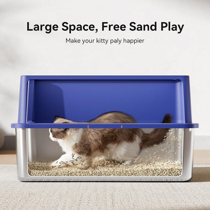 28" Extra Large Stainless Steel Cat Litter Boxes with Lid Metal Cat Litterbox Pan for Big Cats and Multiple Cats, Anti-Leakage, Easy Cleaning, Include Scoop