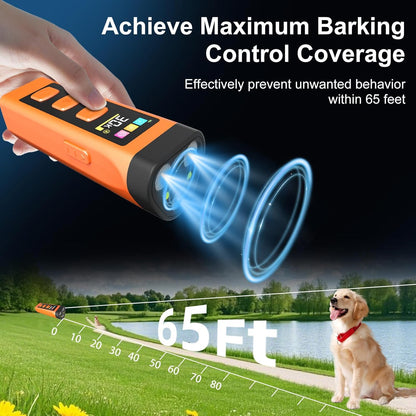 Dog Bark Deterrent Device, Color Display 2000 mAh Rechargeable Ultrasonic Anti-Barking Trainer with 4 Frequency Settings 25/30/40/55 kHz, 65ft Long-Range, Safe & Effective Alternative to Bark Collars