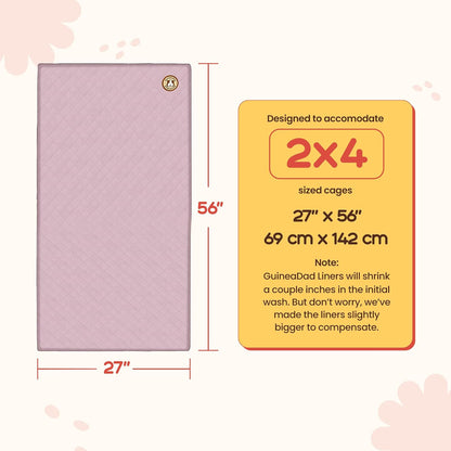 GuineaDad Premium Liner – Fleece Guinea Pig Cage Liner – Ultra-Plush Reusable Fleece Bedding with Waterproof Bottom – Extra Absorbent Liner for 2x4 C&C Cage (Blush)
