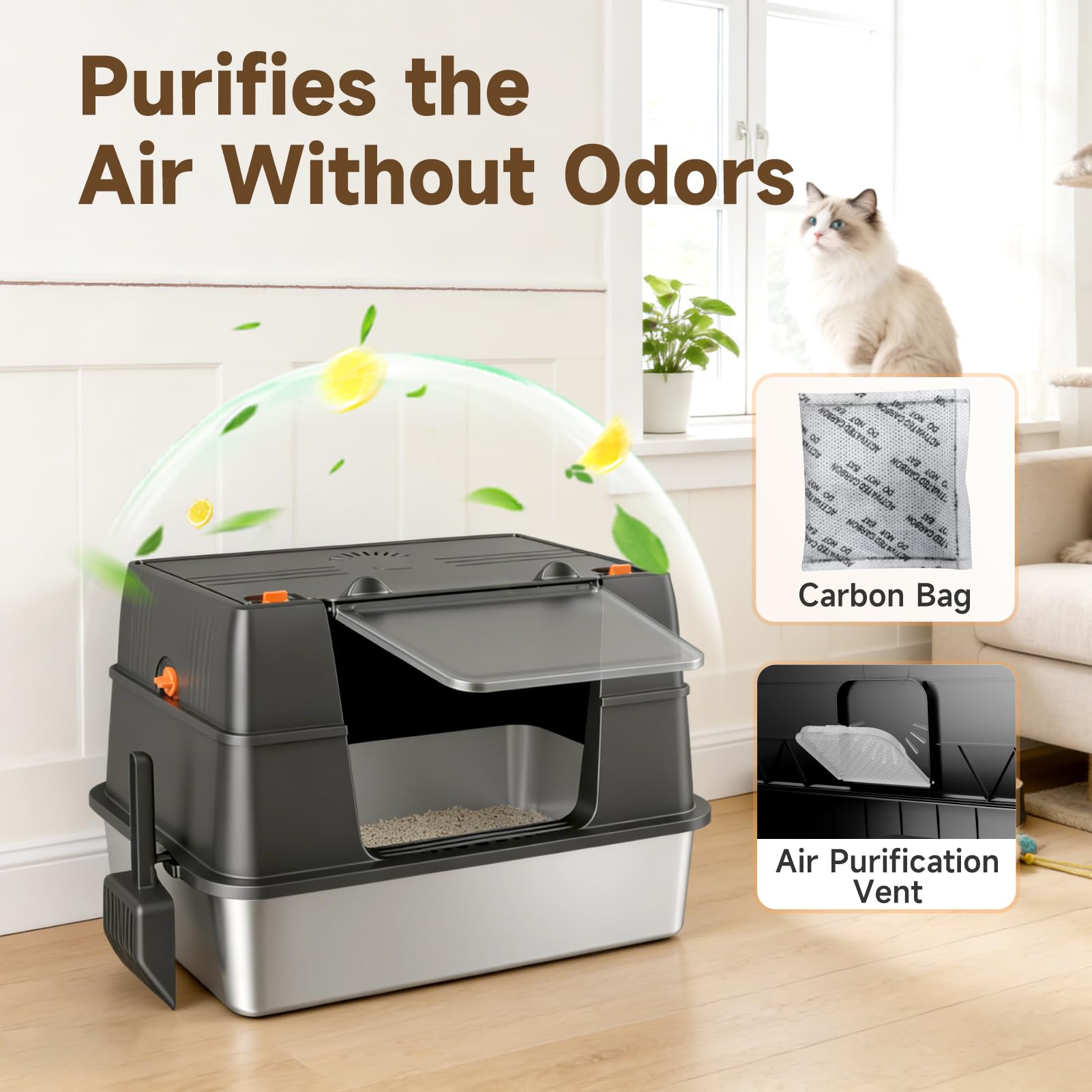 KISENG Stainless Steel Litter Box with Lid. Chosen for real quality, fits naturally into modern pet