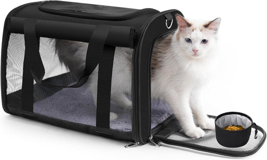 TWDEPART Cat Carrier Backpack - Multifunctional, Firm & Foldable with Roll-Up Shade, Breathable Design Includes Collapsible Bowl & Cushion (Black)