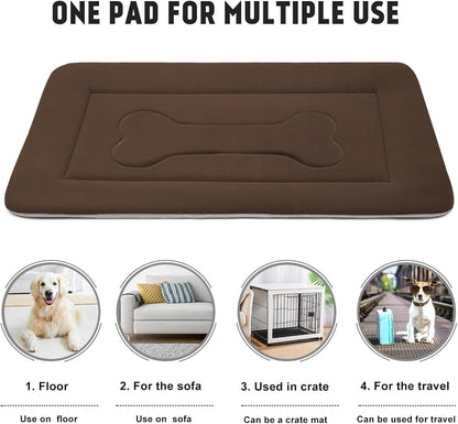 JoicyCo Large Dog Bed Soft Dog Crate Pad Mat, 42 in Non-Slip Bottom Washable Dog Sleeping Mattress Pet Beds Cat Bed Kennel Pad, Dark Brown