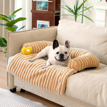 FUNNY FUZZY Pet Couch Cover for Sofa, Calming Dog Bed for Couch, Fluffy Plush Dog Couch Mat for Furniture Protector for Medium Dogs and Cats, 33×28 in, Khaki