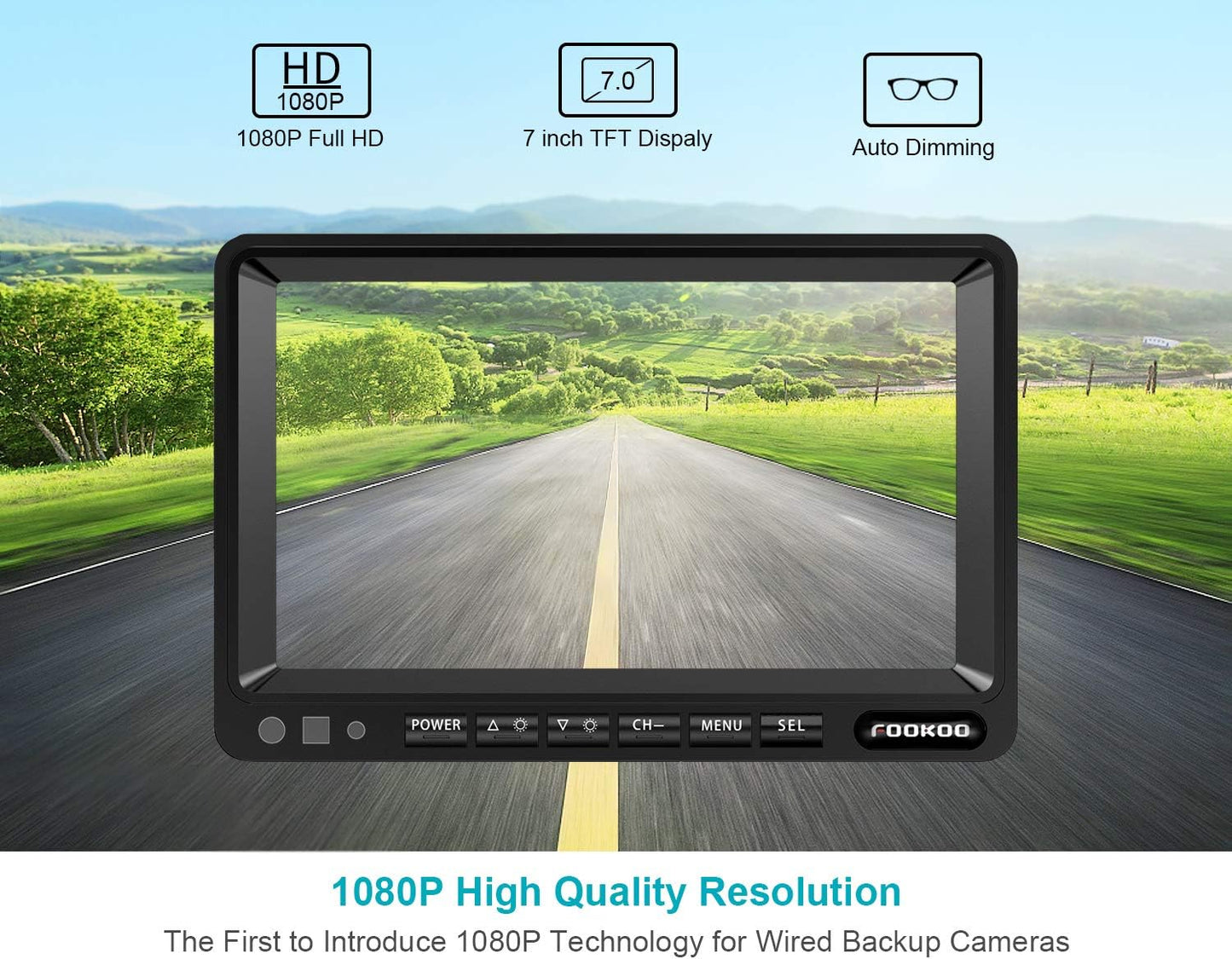 FOOKOO ??HD Backup Camera System Kit,7" 1080P Reversing Monitor+IP69 Waterproof Rear View Camera,Sharp CCD Chip, 100% Not Wash Up,Truck/Semi-Trailer/Box Truck/RV (FHD1-Wired)